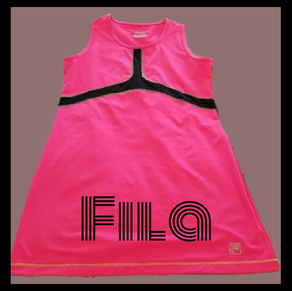 Fila Girls Hot Pink & Black Stripe Tennis Dress